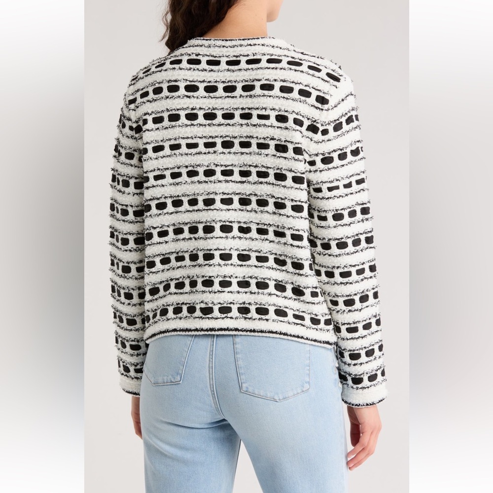 Alice + Olivia Marjorie Tweed Ribbon Woven Open Front Cardigan - Size Small - Picture 7 of 12